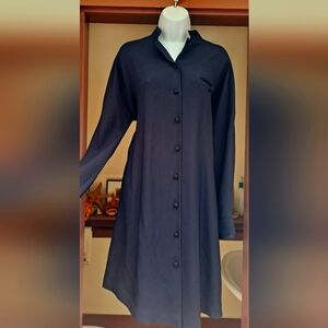 NWOT RENA ROWAN Saville Dark Blue Kimono Dress Mandarin Collar Oriental Maxi